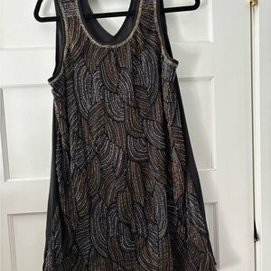 Patterson J. Kincaid Black and Gold Patterned Dress